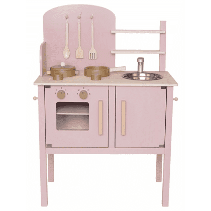 Wooden Pink Kitchen with Accessories